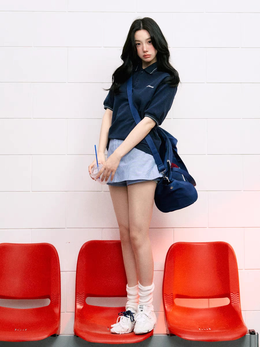 LLDC Classic POLO Shirt & A-shaped Layered Buttoned Woven Skirt Shorts Set