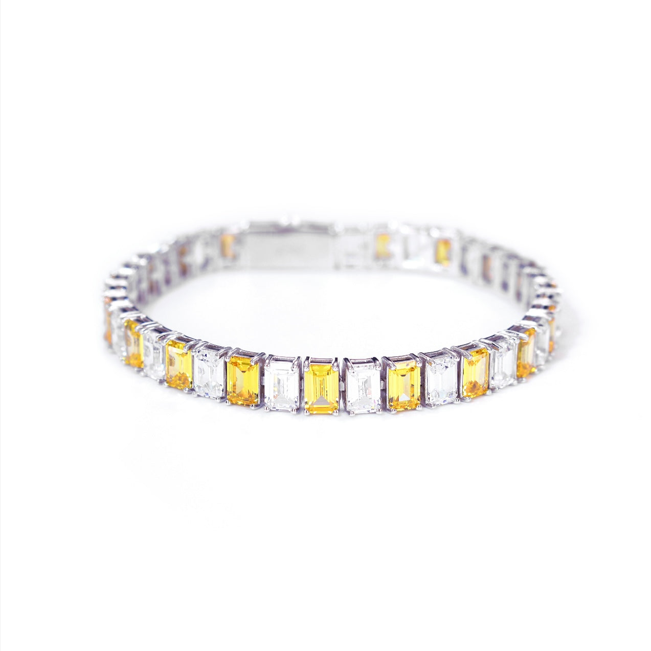 EMERALD CUT WHITE-TANZANITE BLUE TENNIS BRACELET