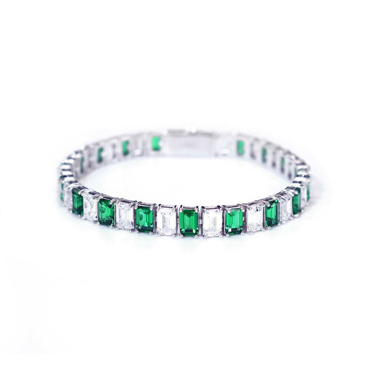 EMERALD CUT WHITE-TANZANITE BLUE TENNIS BRACELET