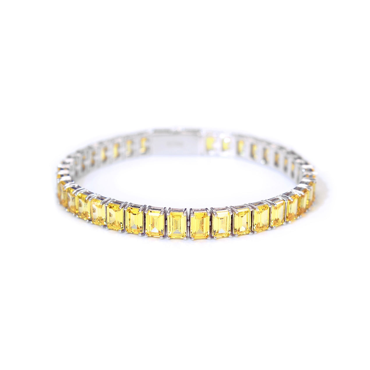 EMERALD CUT WHITE-TANZANITE BLUE TENNIS BRACELET
