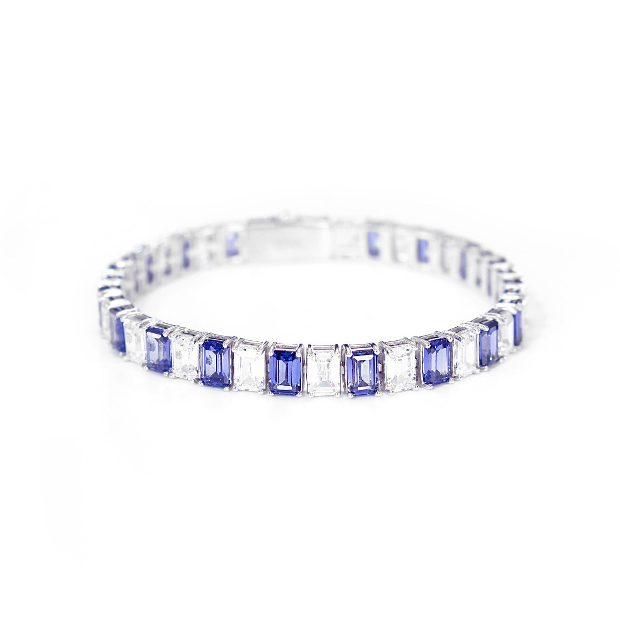 EMERALD CUT WHITE-TANZANITE BLUE TENNIS BRACELET