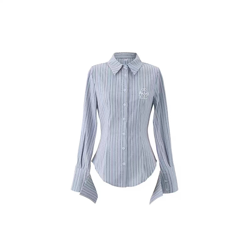 LLDC Embroidered Texture Striped Classic Slim Shirt & Skirt Set