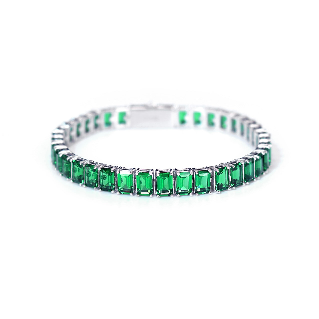 EMERALD CUT WHITE-TANZANITE BLUE TENNIS BRACELET