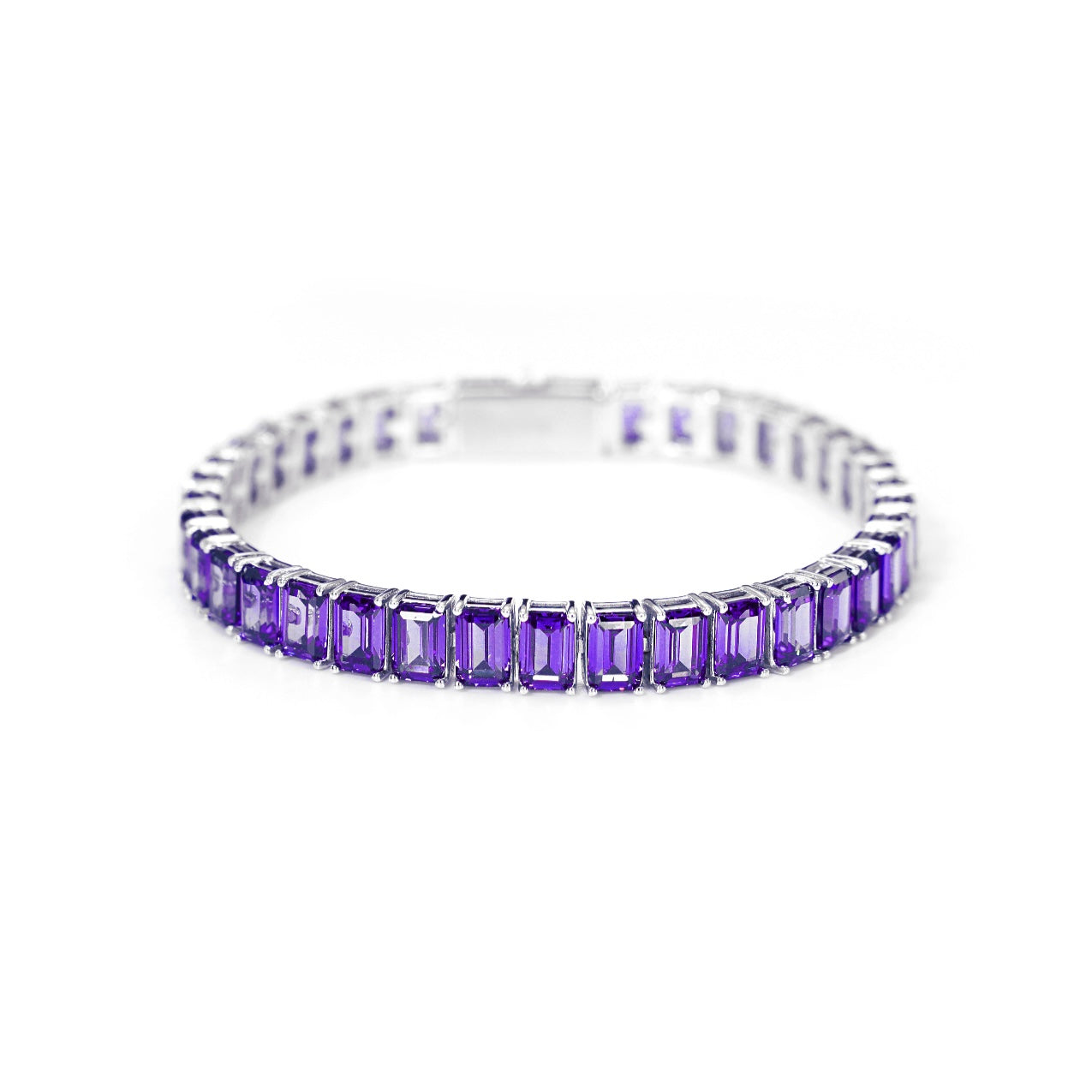 EMERALD CUT WHITE-TANZANITE BLUE TENNIS BRACELET