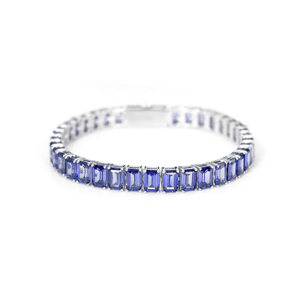 EMERALD CUT WHITE-TANZANITE BLUE TENNIS BRACELET