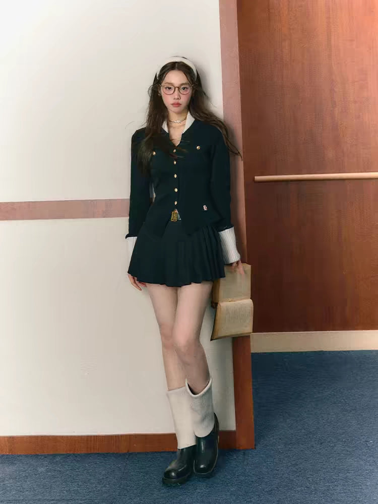 LLDC Missy Missy Embellished Cardigan & Pleated Skirt Set