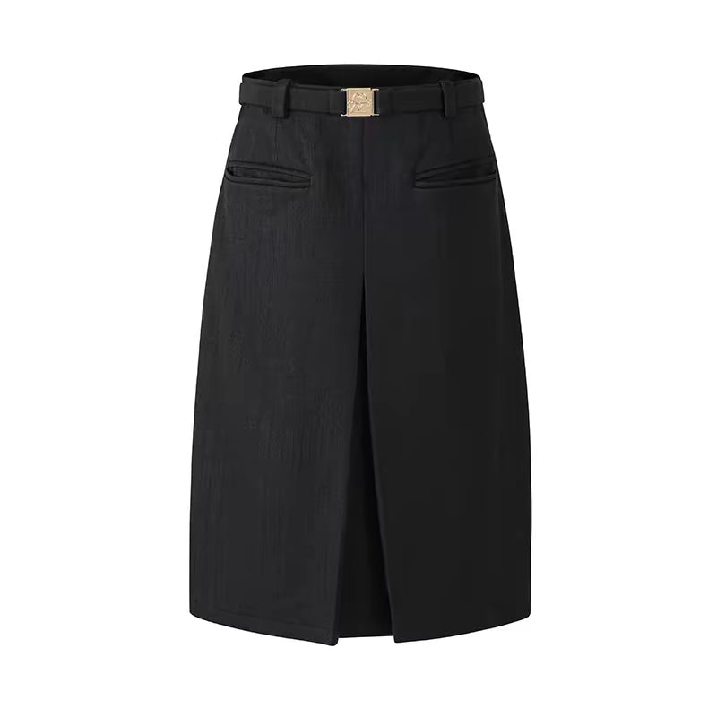 LLDC Minimalist Suit Vest & Gold Buckle Belt Skirt & Pants