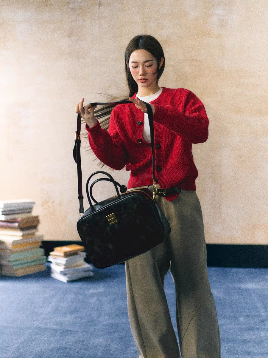 LLDC Red Crew Neck Knit Cardigan