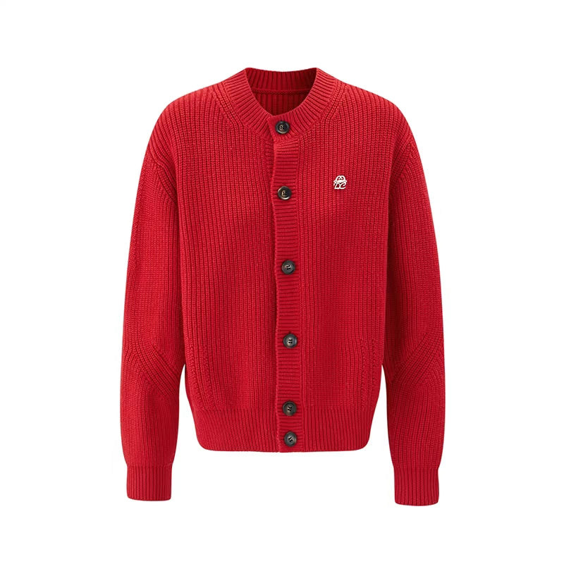 LLDC Red Crew Neck Knit Cardigan